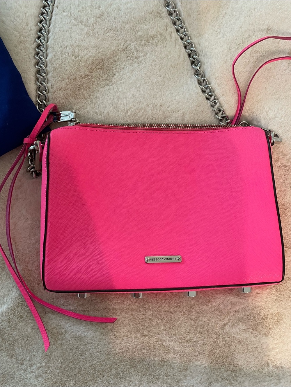 Rebecca Minkoff Hot Pink Leather Chain Strap Crossbody - Picture 2 of 2